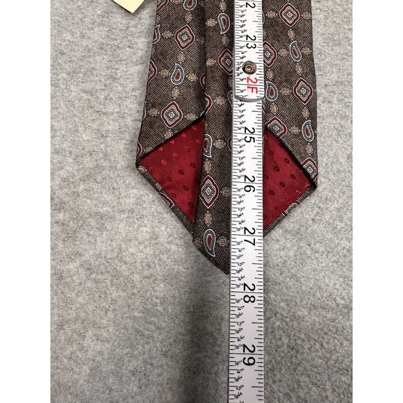 Vintage Halston Silk Tie Brown Geometric Paisley Print Made in USA/Italy NOS - Picture 5 of 6